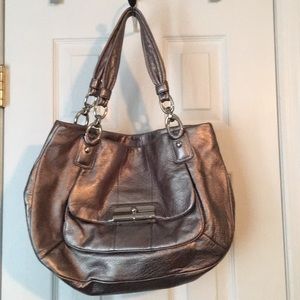 Silver/pewter Coach Leather handbag